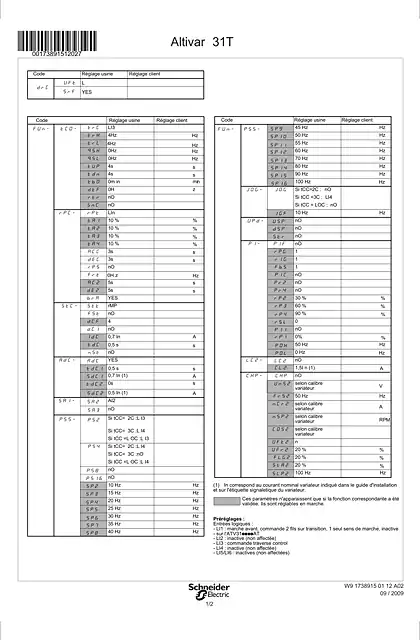 schneider施耐德Instruction sheet setting ATV31